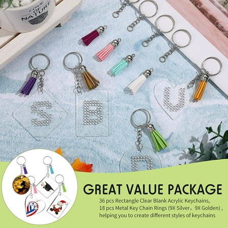 48 Pcs Transparent Blank Round Acrylic Keychain and Keyrings DIY Crafts Set